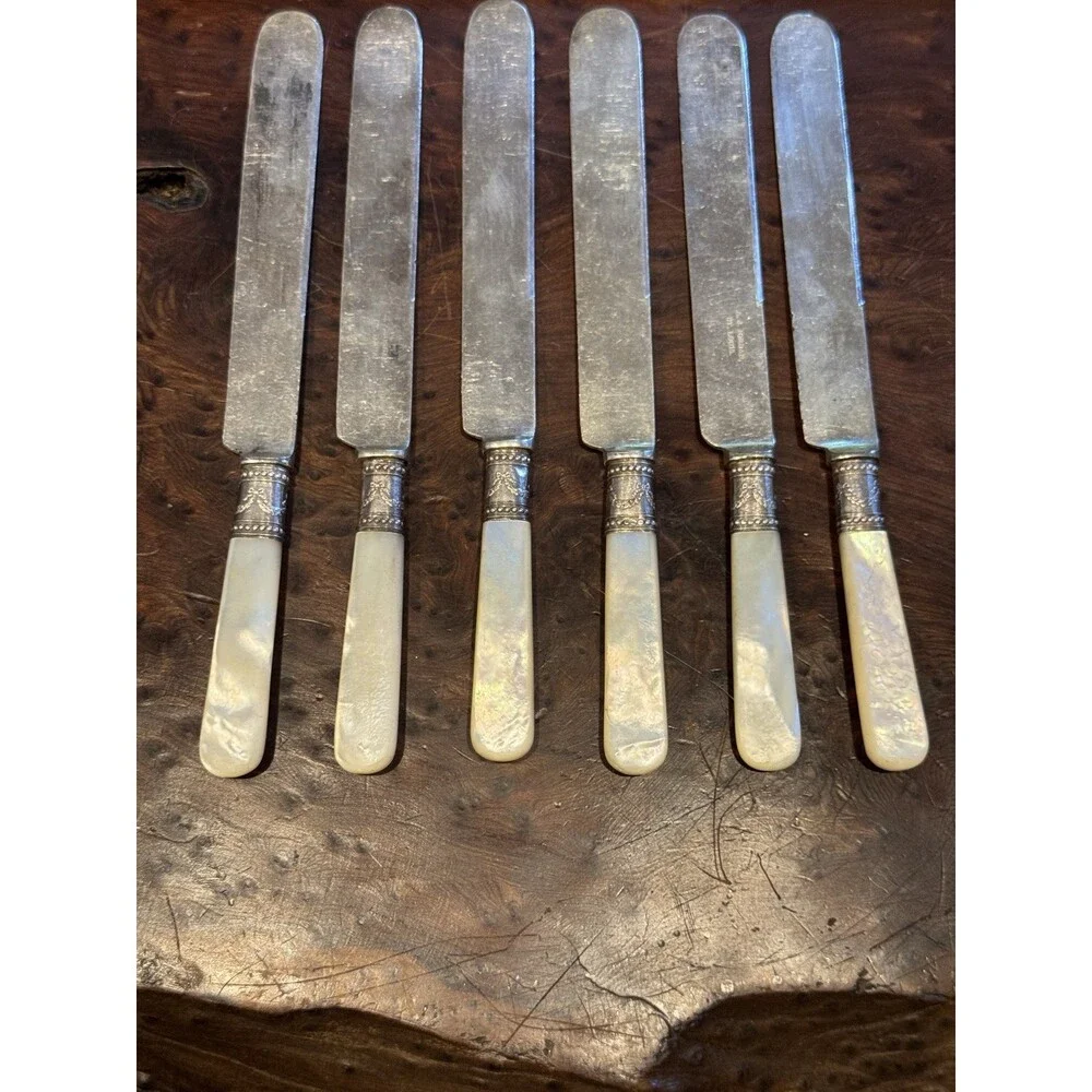 Antique Silver Plated Mother Of Pearl Lot Of 31 Pieces Knives & Serving Utensils